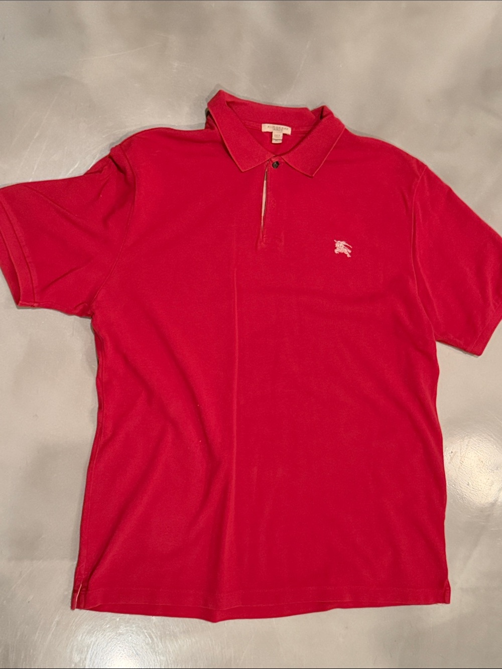 Burberry Red Short-Sleeve Polo with Equestrian Embroidery